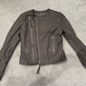 Joie putty/gray/brown 100% leather jacket